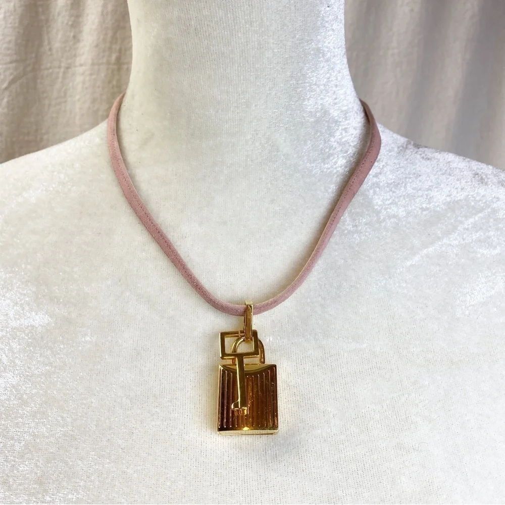 Authentic Tom Ford pink suede & Gold Padlock Anklet / Ankle Bracelet